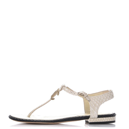 Chanel Python CC Thong Sandals 38 Beige Clair 1 of 7