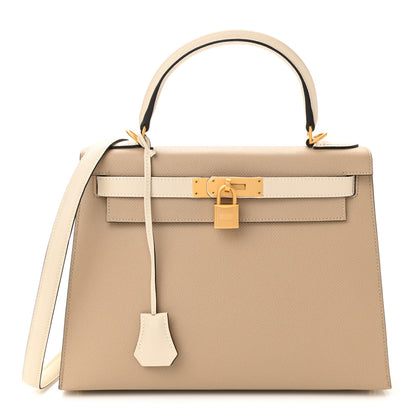 Hermes Epsom Bi-Color Horseshoe Kelly Sellier 28 Trench Craie 1 of 11