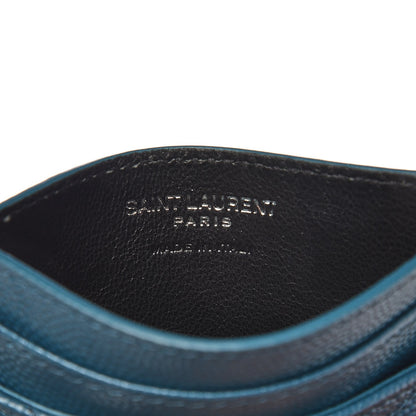 Saint Laurent Grain De Poudre Matelasse Chevron Monogram Credit Card Case Peacock Green 6 of 8