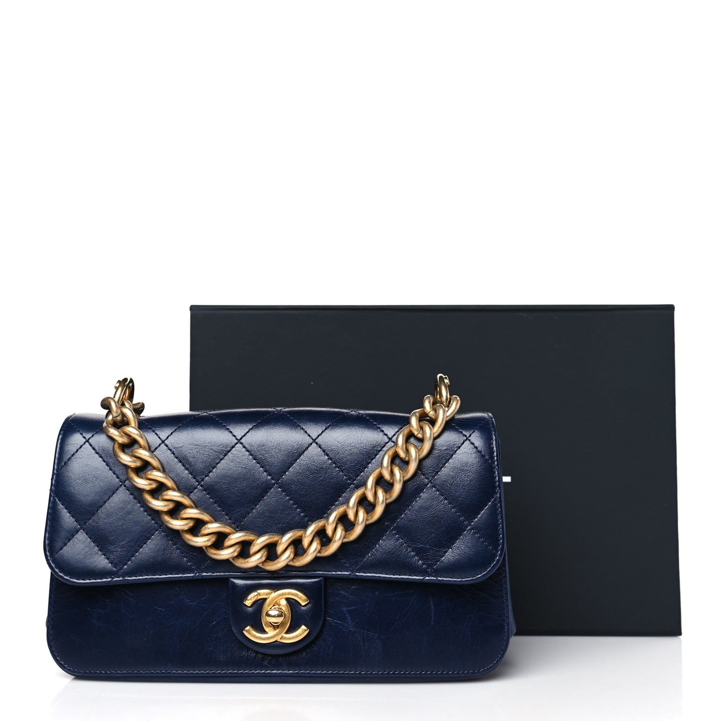 Calfskin Quilted Small Straight Lined Flap Blue