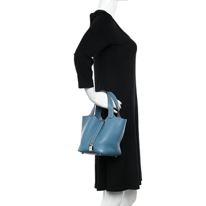 Hermes Taurillon Clemence Picotin Lock 18 PM Blue Jean 2 of 10