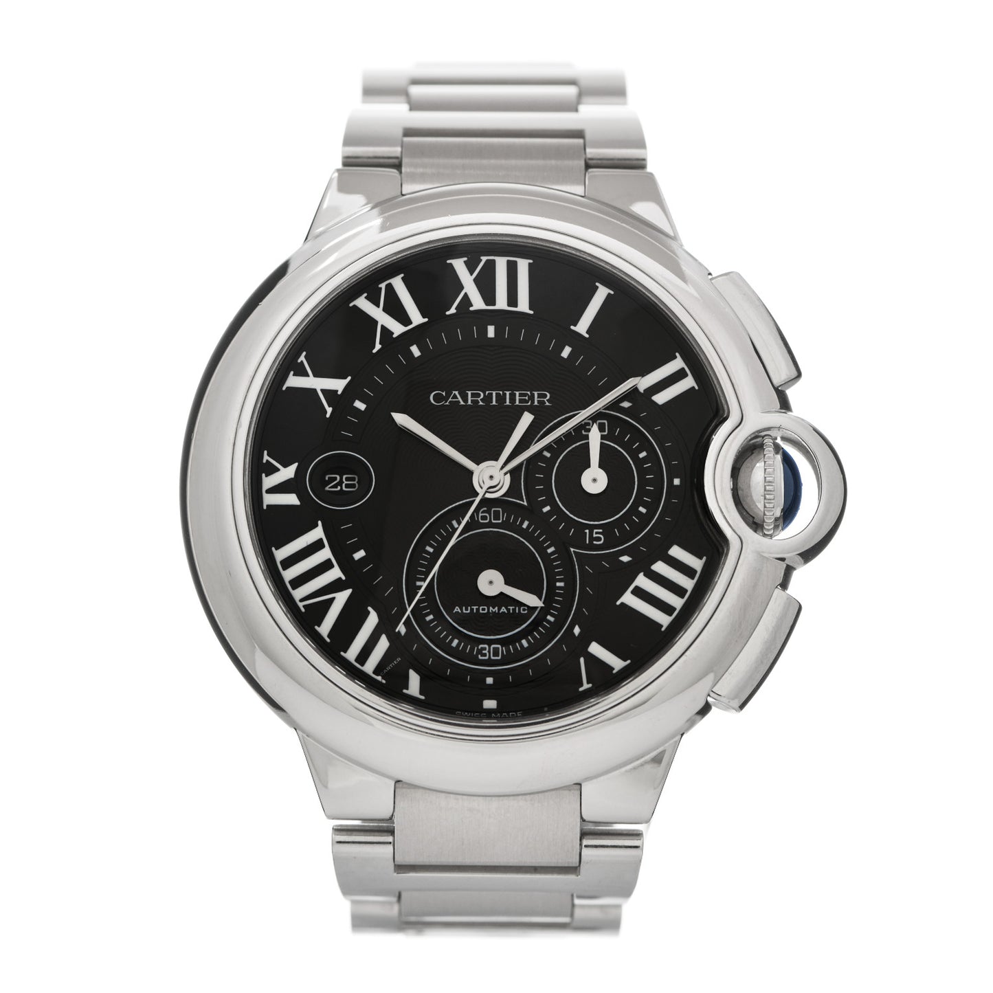 Stainless Steel 44mm Ballon Bleu De Cartier Chronograph Automatic Watch Black