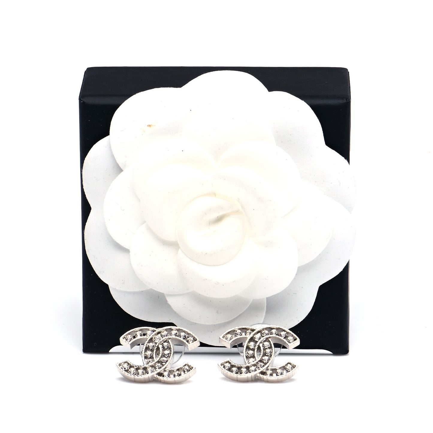Crystal CC Chain Earrings Silver