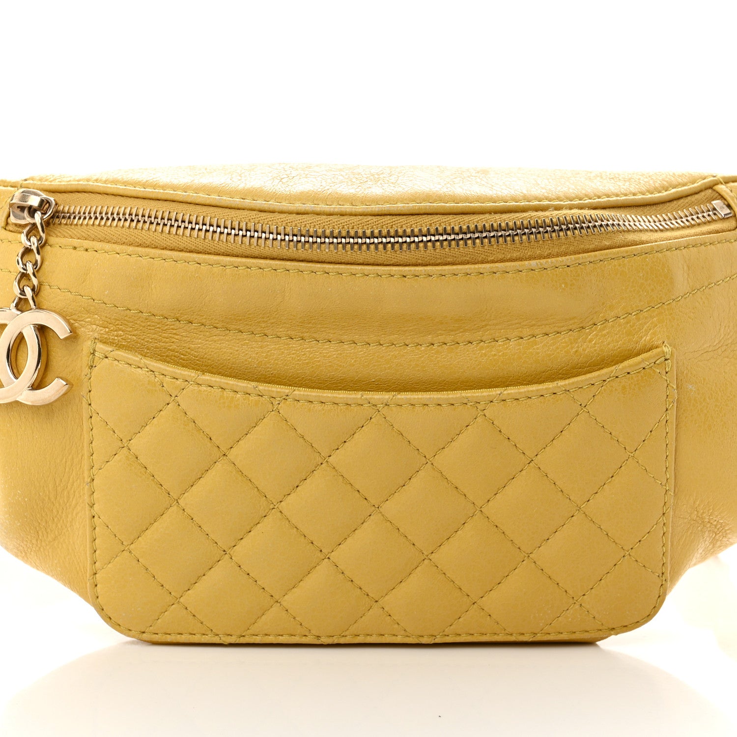 Chanel Crumpled Glazed Lambskin Quilted Waist Bag Fanny Pack Yellow 8 of 12