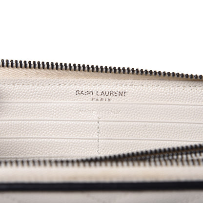 Saint Laurent Grain De Poudre Matelasse Chevron Monogram Zip Around Wallet Porcellana Black 6 of 10