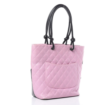 Chanel Calfskin Quilted Medium Cambon Tote Pink Black 3 of 16