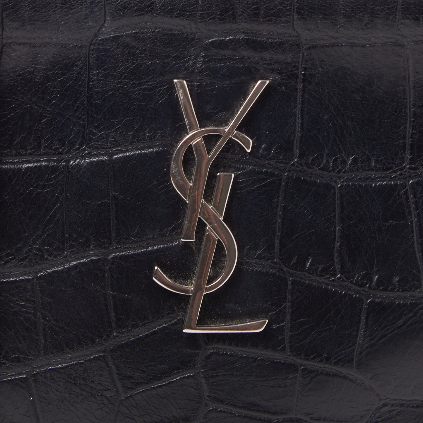 Calfskin Crocodile Embossed Monogram Lunch Box Bag Black