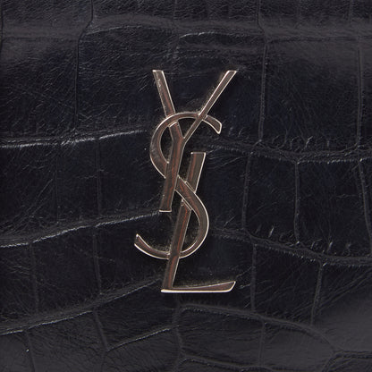 Saint Laurent Calfskin Crocodile Embossed Monogram Lunch Box Bag Black 7 of 8
