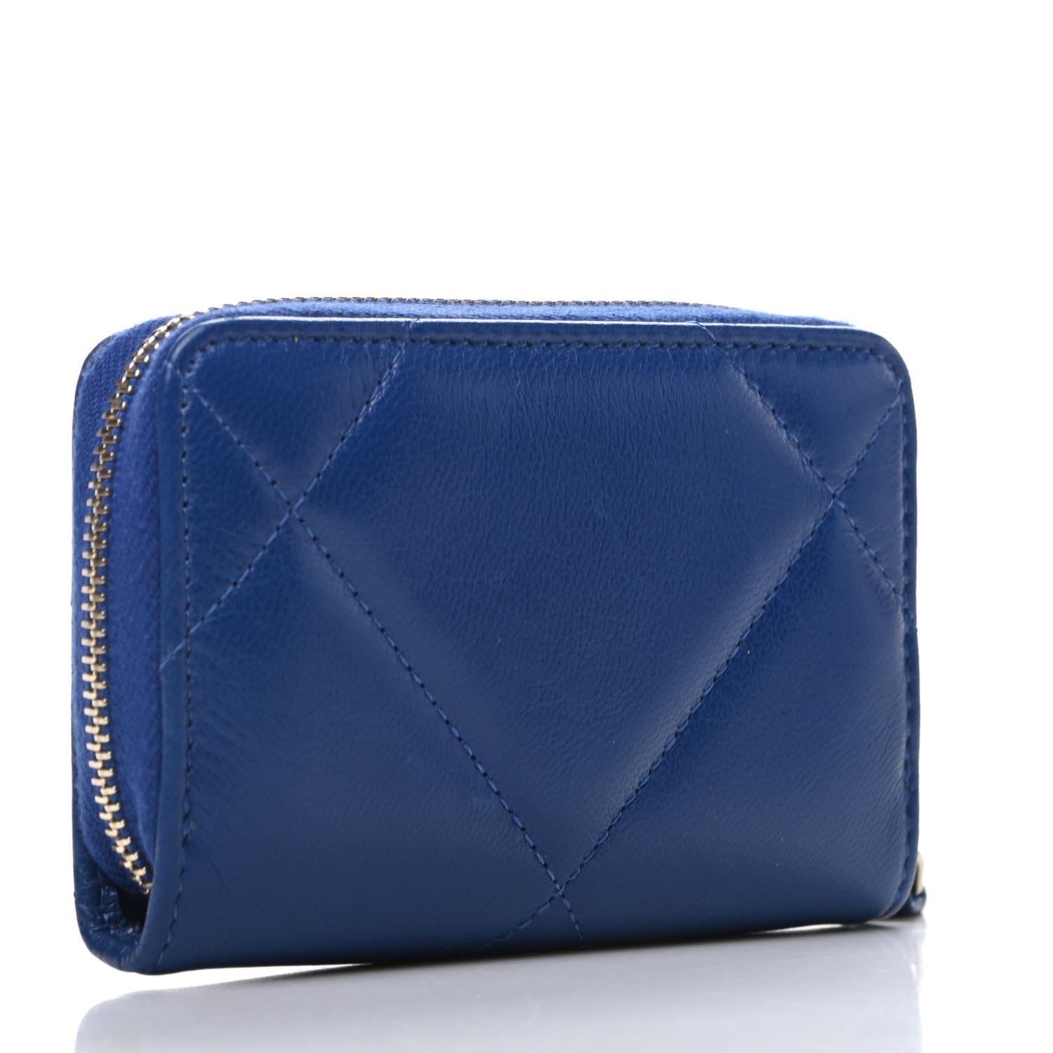 Chanel Goatskin Quilted Chanel 19 Zip Around Coin Purse Wallet Blue 3 of 10