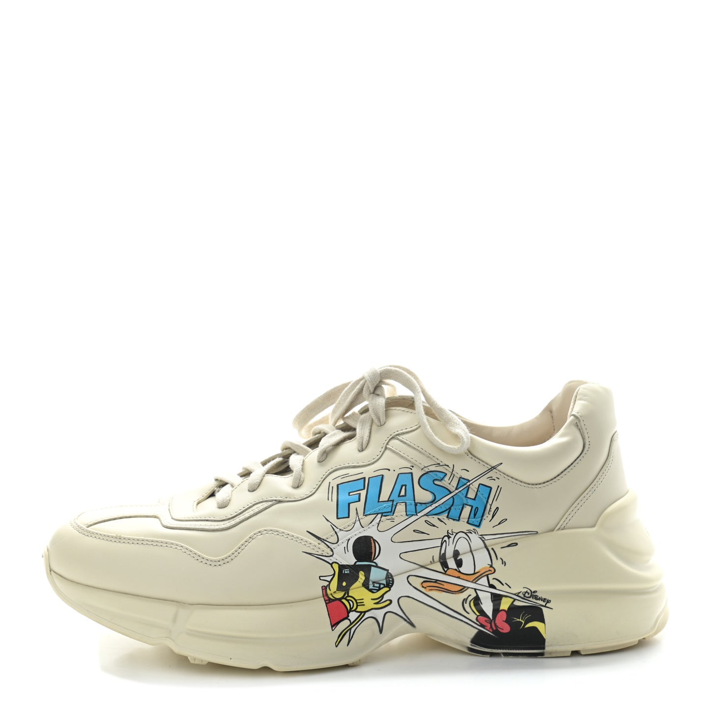 X DISNEY Calfskin Donald Duck Mens Rhyton Sneakers 8.5 Ivory