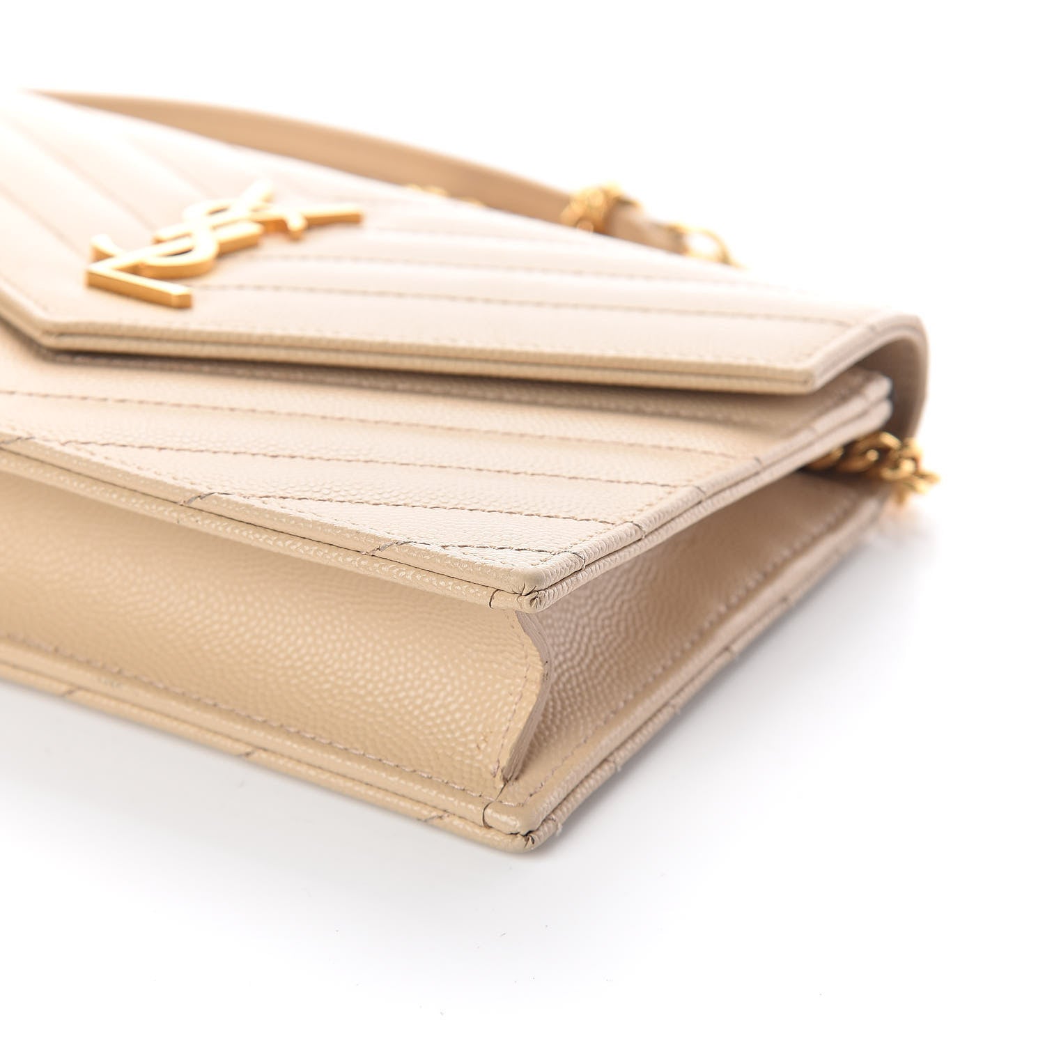 Saint Laurent Grain De Poudre Matelasse Chevron Monogram Envelope Chain Wallet Nude Powder 8 of 9