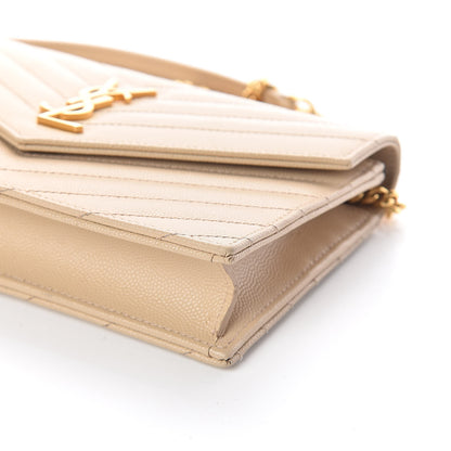 Saint Laurent Grain De Poudre Matelasse Chevron Monogram Envelope Chain Wallet Nude Powder 8 of 9