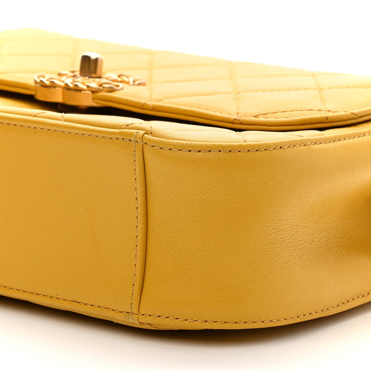 Lambskin Quilted Chain Infinity Top Handle Flap Yellow