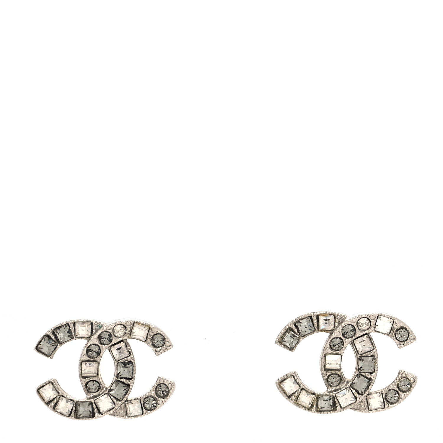 Chanel Baguette Crystal CC Earrings Silver Grey 1 of 4