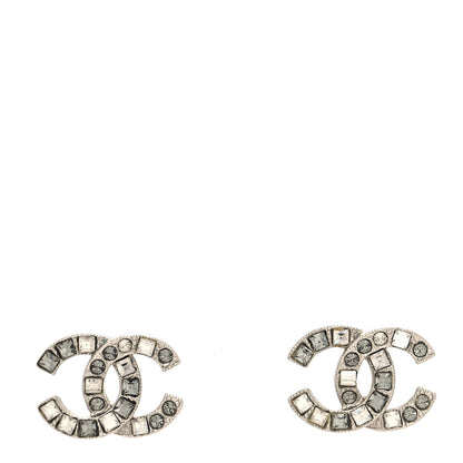 Chanel Baguette Crystal CC Earrings Silver Grey 1 of 4