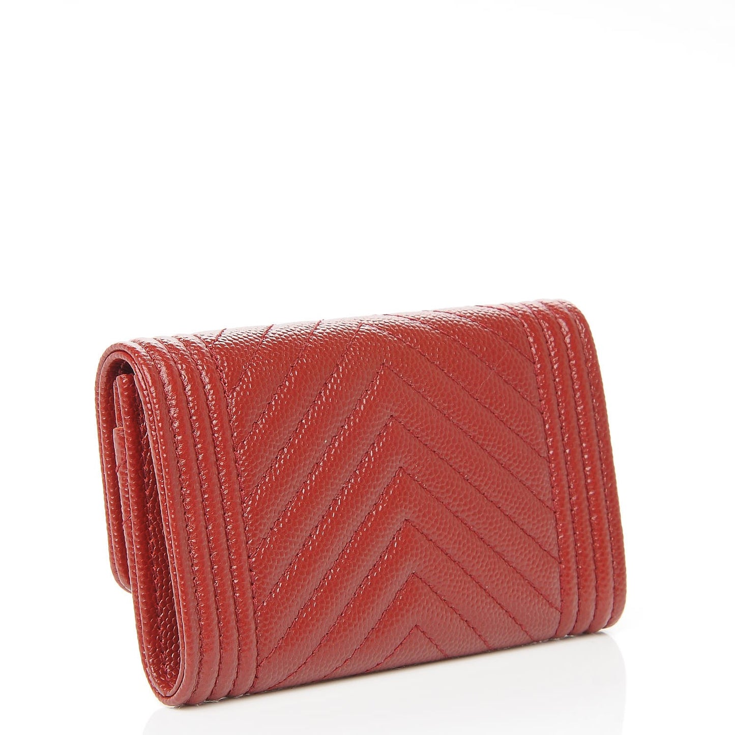 Caviar Chevron Quilted Flap Boy Card Holder Dark Red