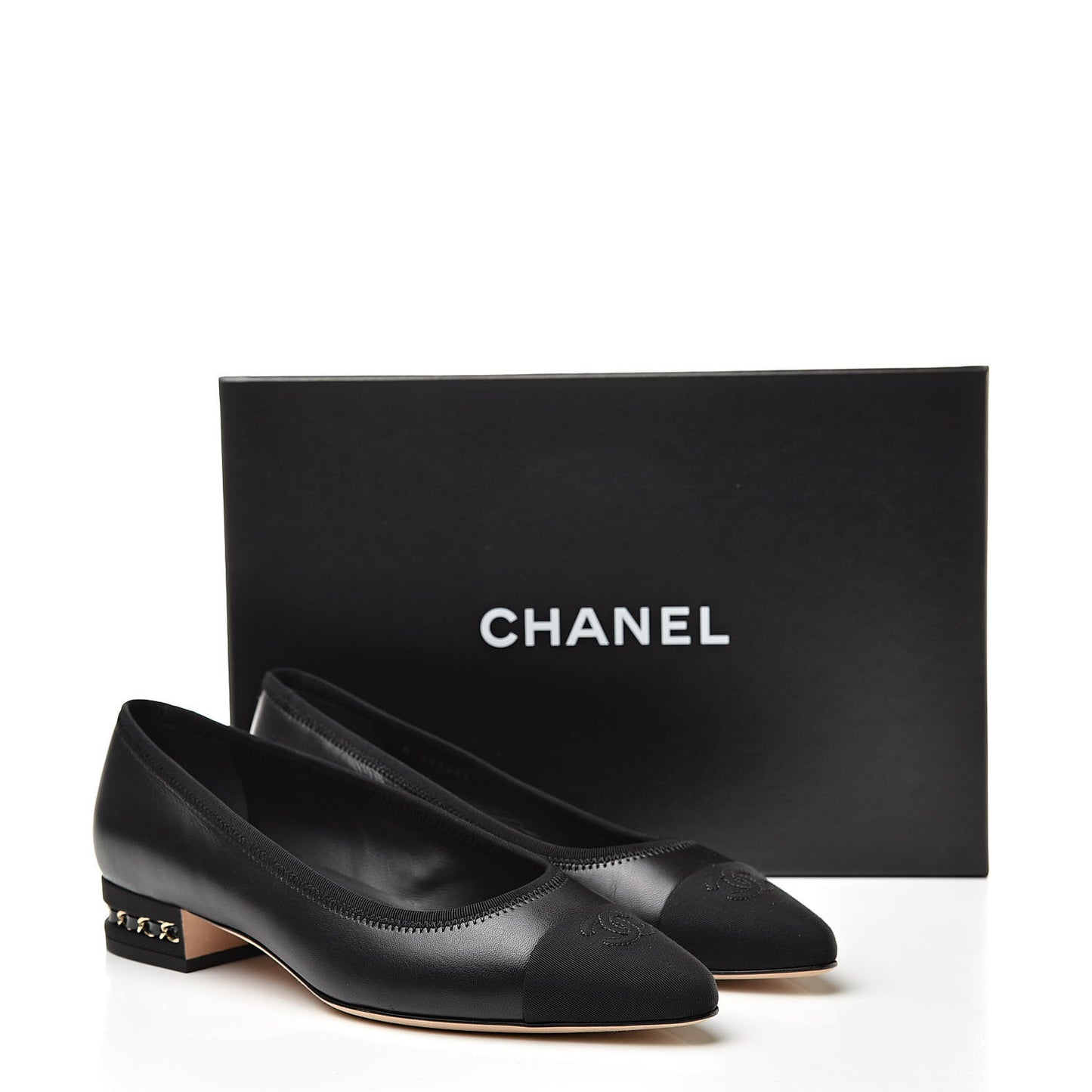 Lambskin Grosgrain Cap Toe Chain Pumps 40 Black
