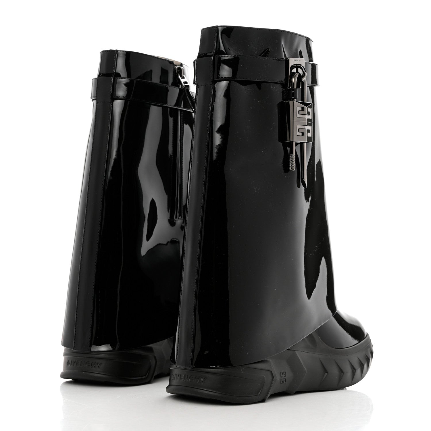 Givenchy Patent Shark Lock Biker Ankle Boots 38 Black 4 of 8