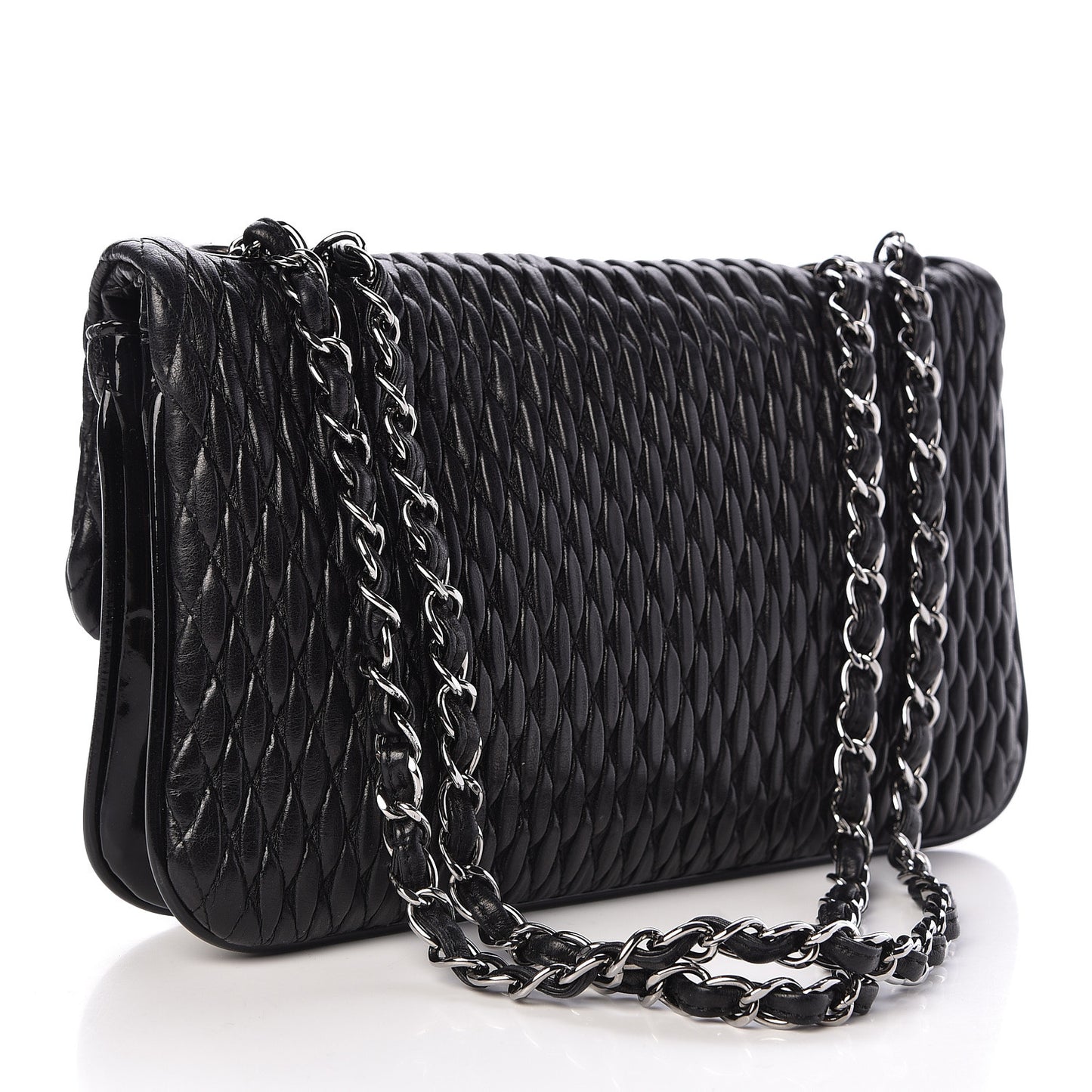 Vinyl Lambskin Quilted Shoulder Flap Black