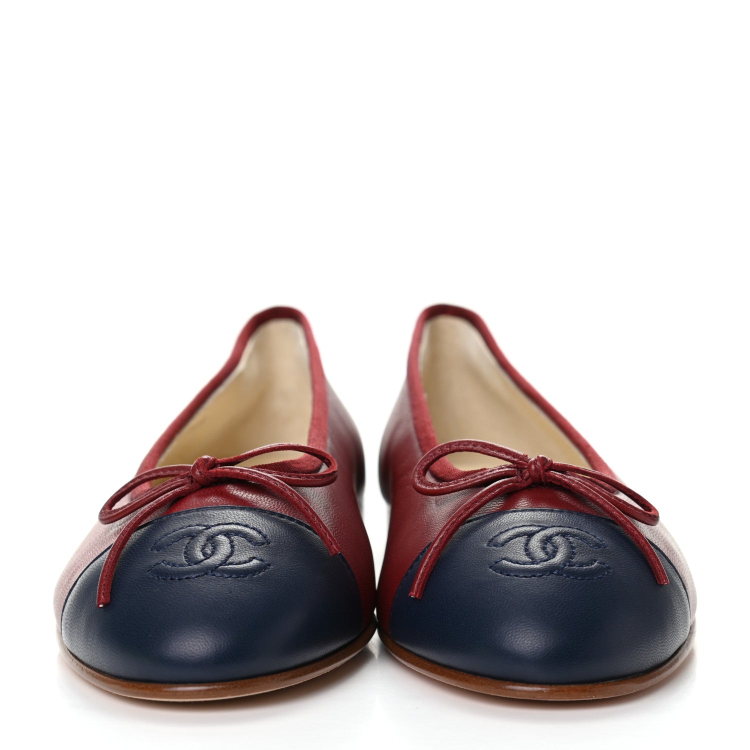Chanel Lambskin CC Cap Toe Ballerina Flats 37 Red Navy 2 of 8