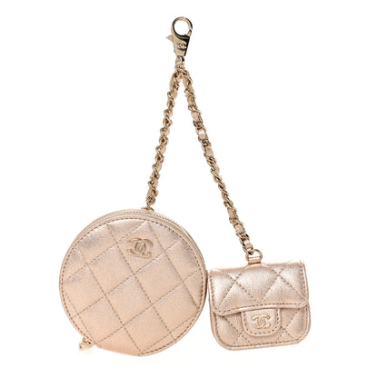 Chanel Metallic Lambskin Quilted Round Clip On Coin Purse Airpods Case Gold 1 of 11