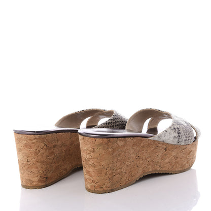 Jimmy Choo Snakeskin Prima Cork Wedge Sandals 38 Natural 4 of 9