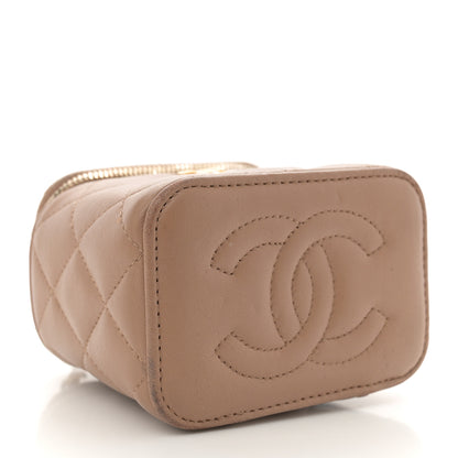 Chanel Lambskin Quilted Top Handle Mini Vanity Case With Chain Beige 4 of 14