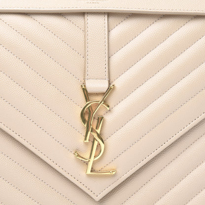 Saint Laurent Grain De Poudre Matelasse Chevron Large Monogram Satchel Nude Powder 10 of 11
