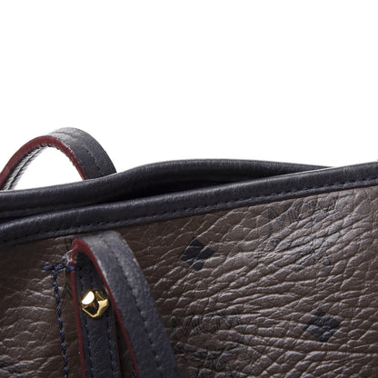 MCM Visetos Calfskin Logo Medium Shopper Tote Dark Brown Dark Red 12 of 13