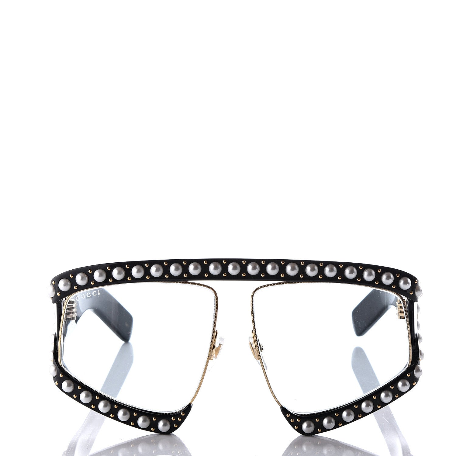 Gucci Acetate Pearl Rectangular Frame Sunglasses GG0234S Black 2 of 8