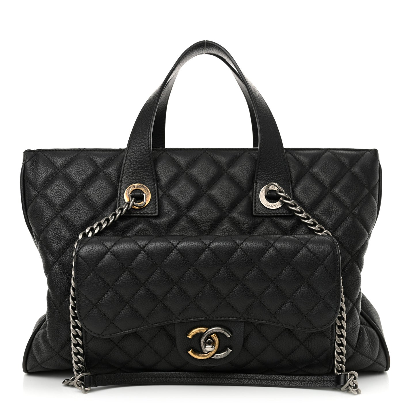 Caviar Quilted Large Casual Pocket Tote Black