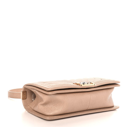 Chanel Metallic Caviar Chevron Quilted Medium Boy Flap Light Beige 4 of 9