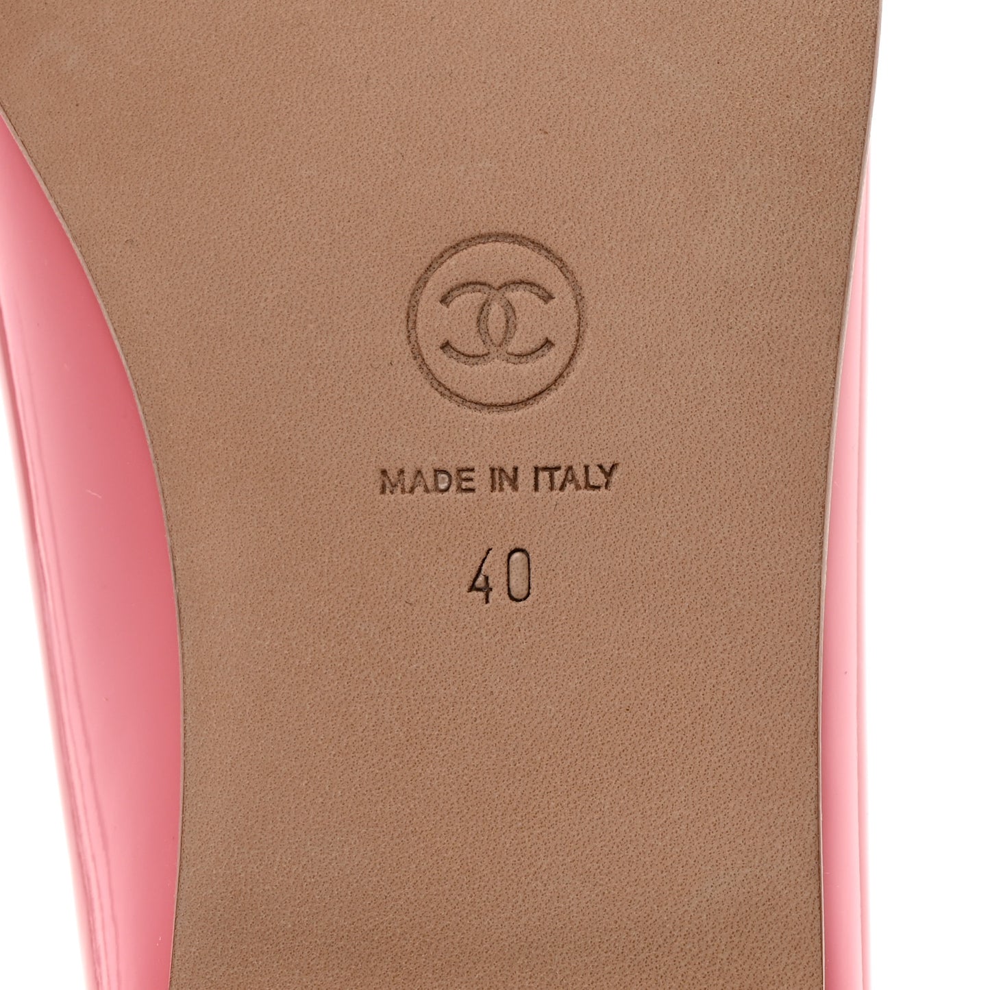 Patent Calfskin CC Cap Toe Ballerina Flats 40 Light Pink