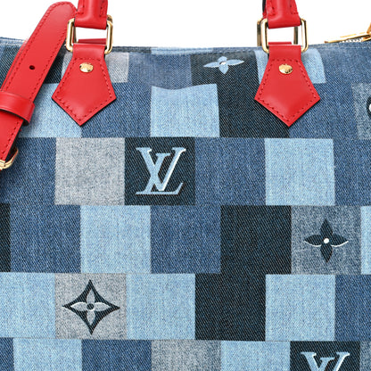 Louis Vuitton Denim Damier Monogram Patchwork Speedy Bandouliere 30 Blue Rouge 8 of 10
