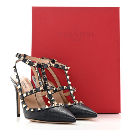 Valentino Garavani Pebbled Calfskin Rockstud Ankle Strap 100mm Pumps 37 Deep Denim 13 of 13