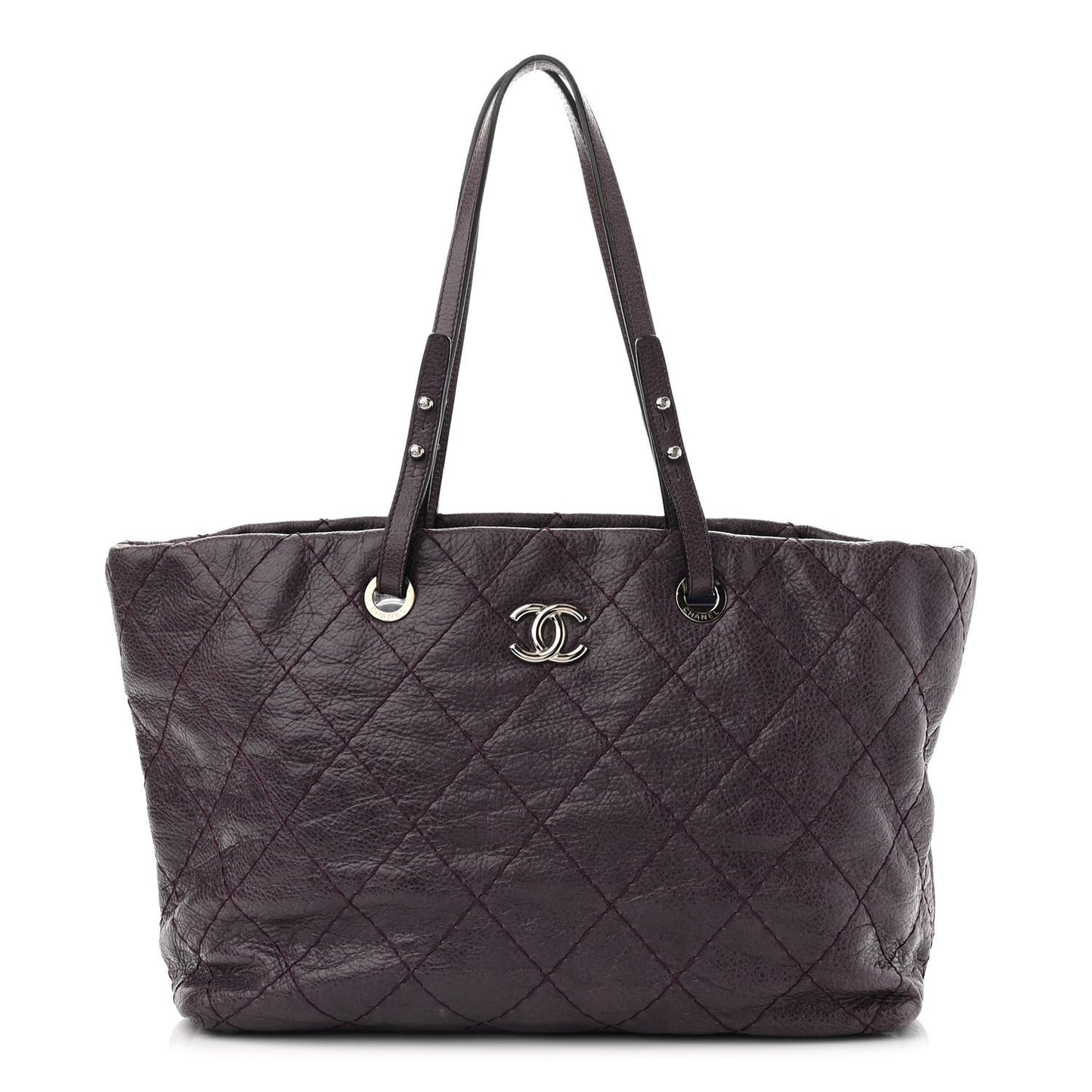 Glazed Calfskin Large On The Road Tote Purple