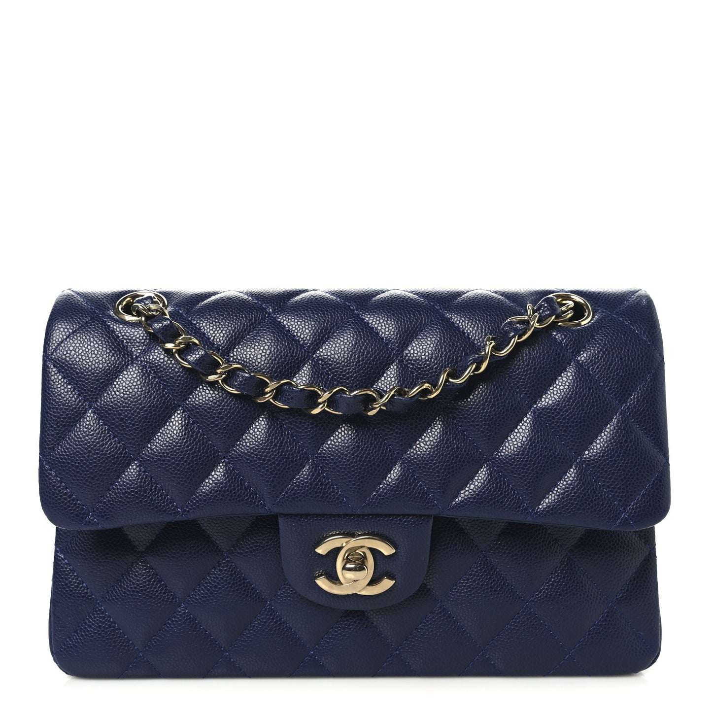 Caviar Quilted Small Double Flap Navy