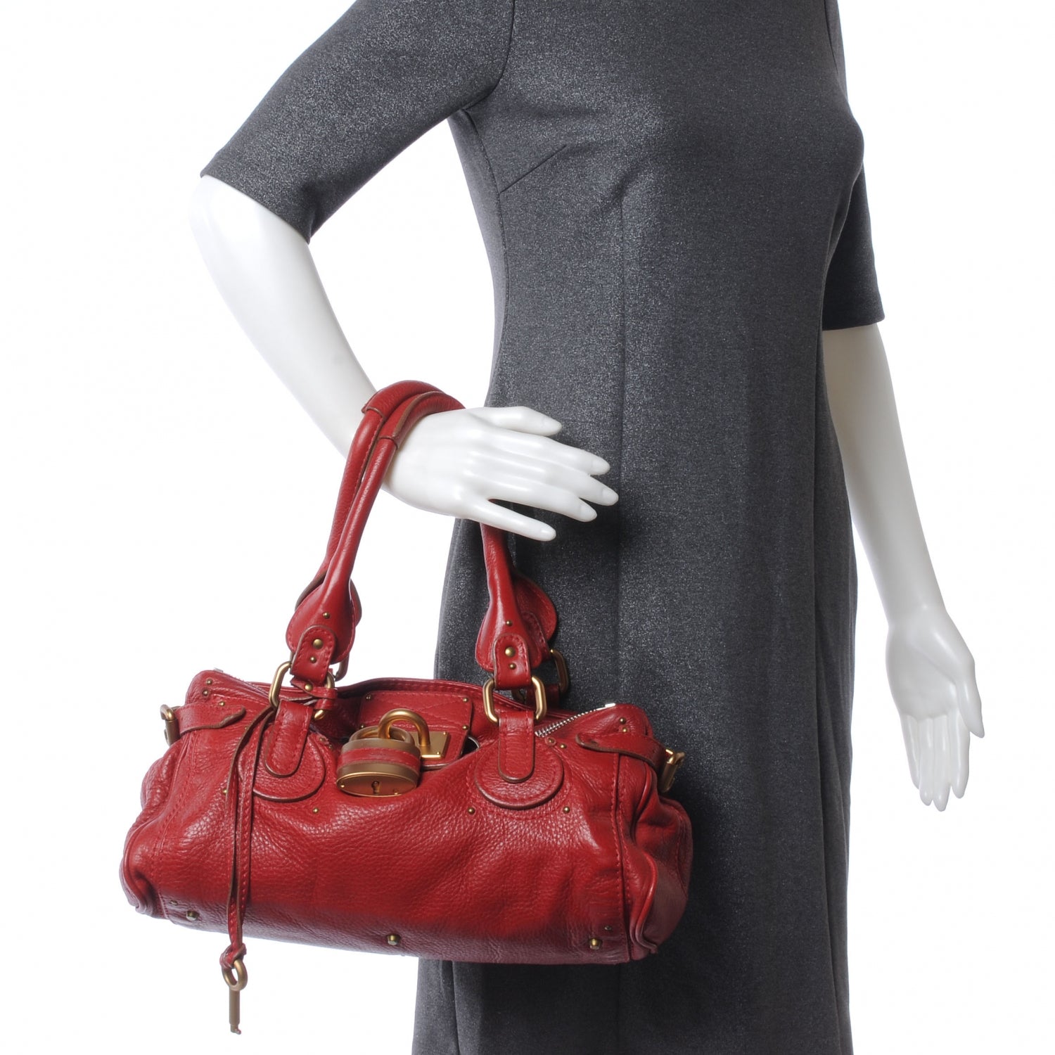Chloe Leather Medium Paddington Satchel Red 2 of 7