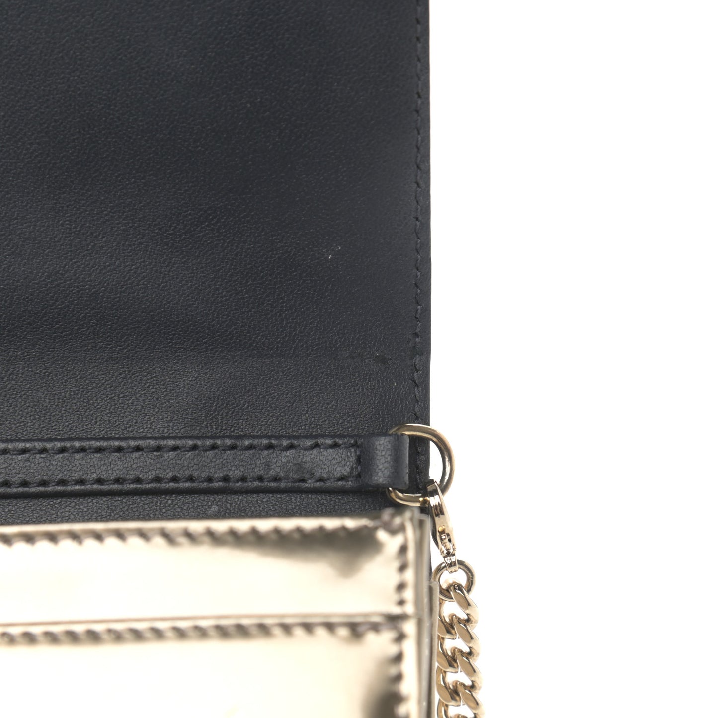Metallic Patent Micro-Cannage Diorama Wallet on Chain Pouch Gold