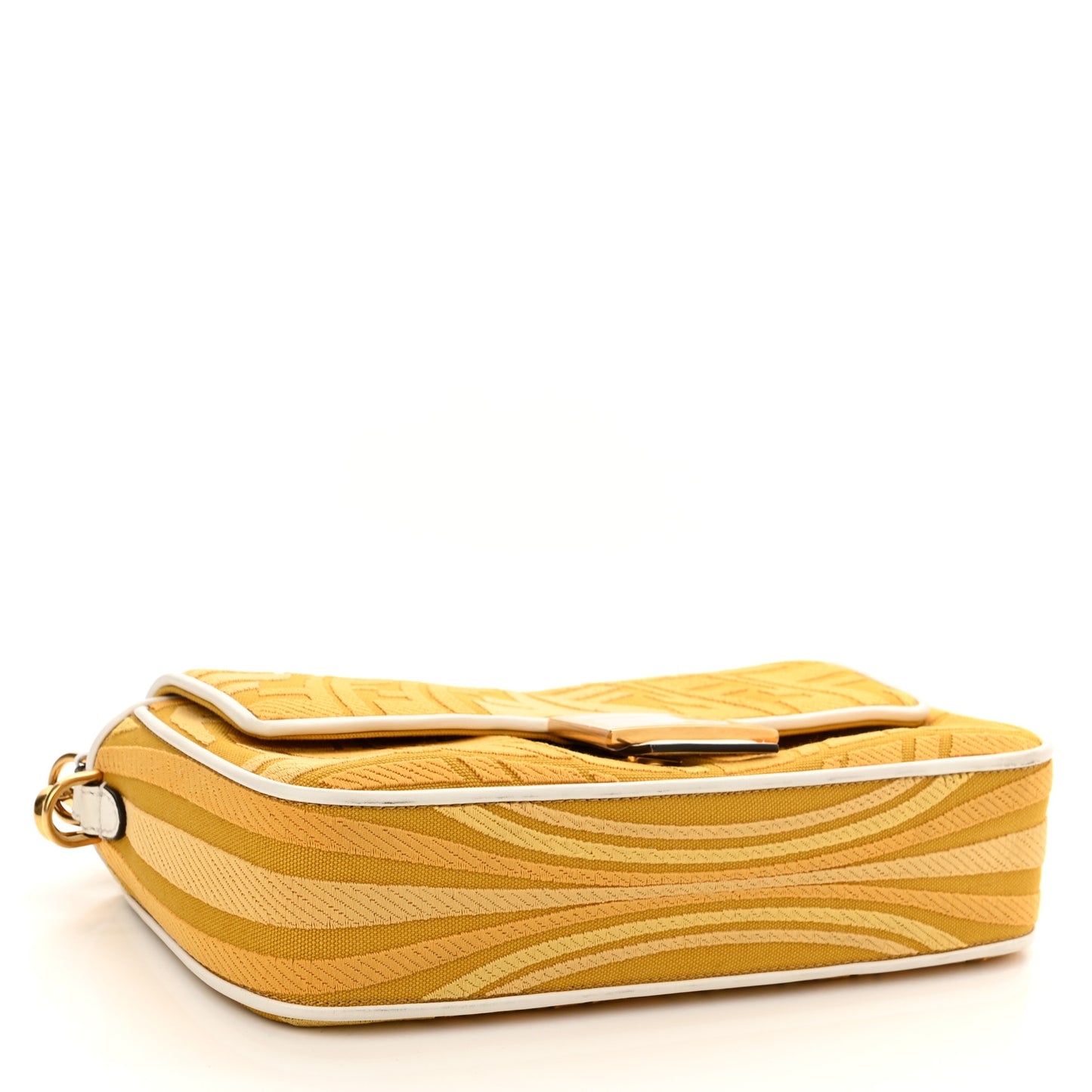 X SARA COLEMAN Canvas Vitello Seta FF Fish Eye Embroidered Baguette Mostarda White Ice