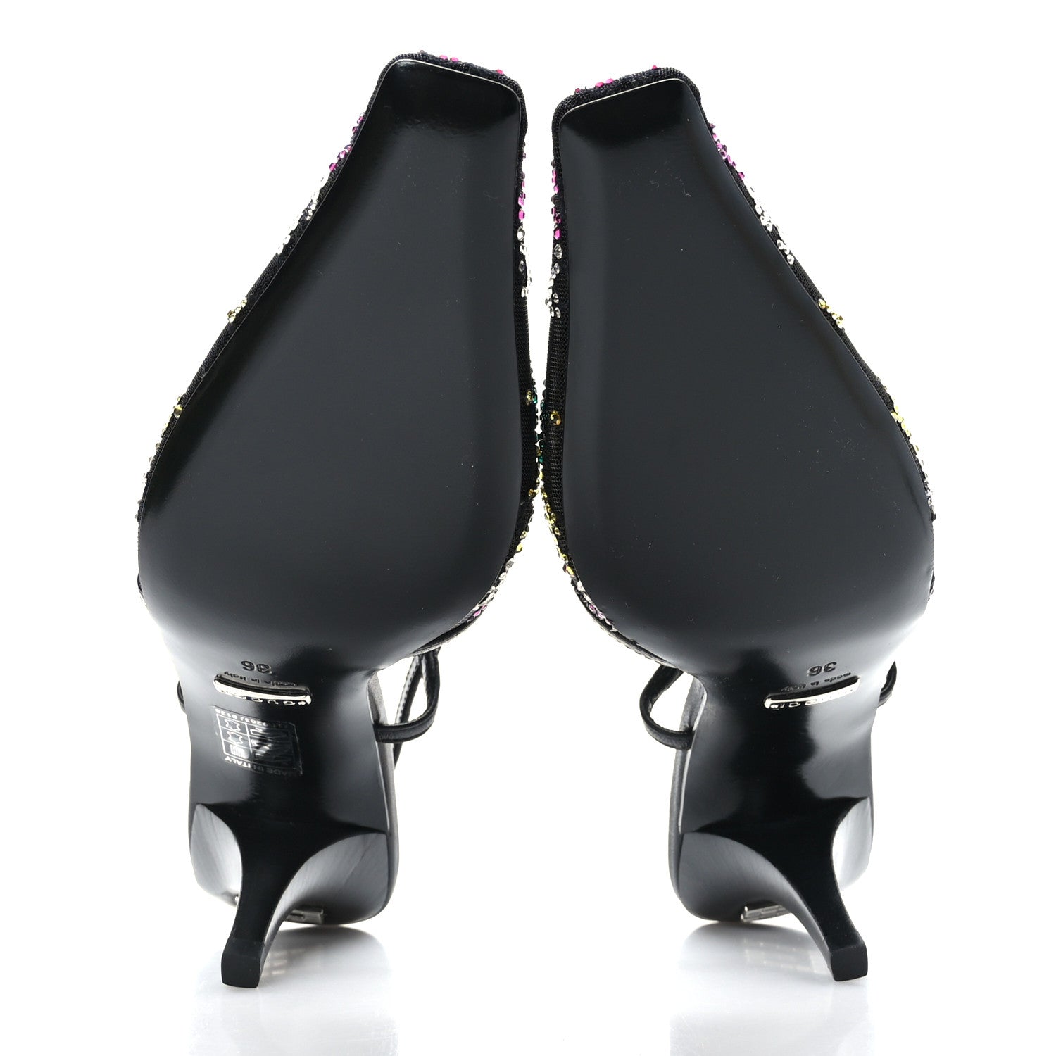 Gucci Tela Retino Nappa Charlotte Crystal GG Monogram Square G 75mm Slingback Pumps 36 Black 5 of 8