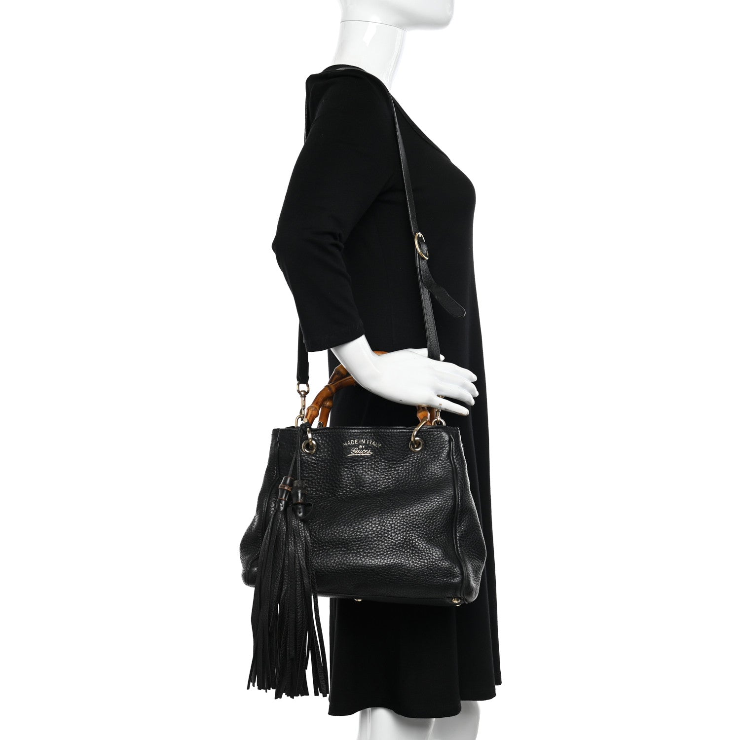 Gucci Calfskin Small Bamboo Shopper Tote Black 2 of 20