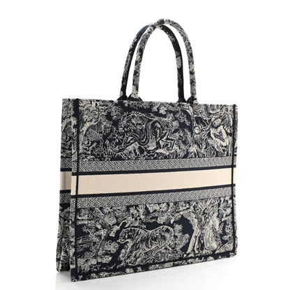 Christian Dior Canvas Embroidered Large Dioriviera Toile De Jouy Reverse Book Tote Blue 3 of 8