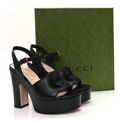 Gucci Cosmos Softy Calfskin Wooden Interlocking G Cut-Out 30/120mm Platform Sandals 38.5 Black 9 of 9