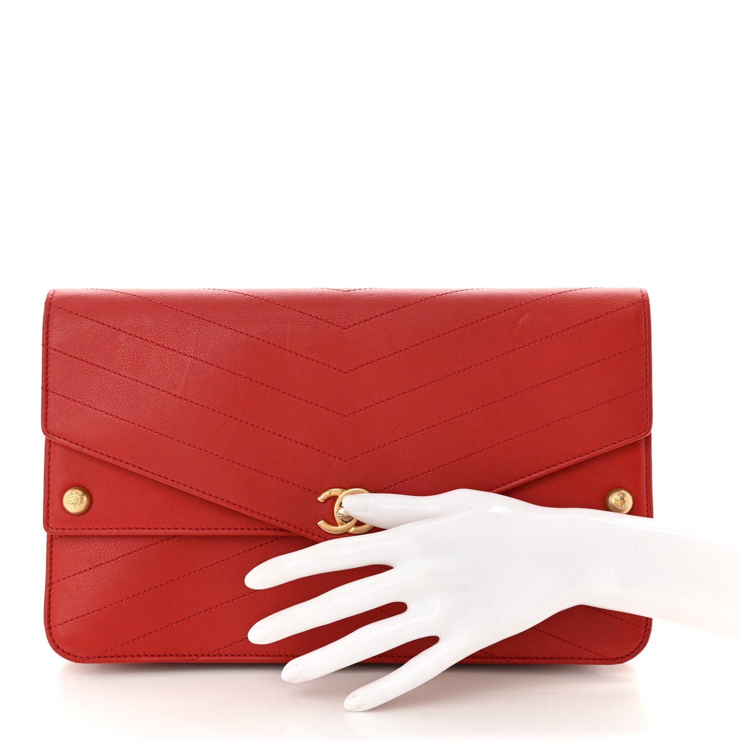 Calfskin Chevron Quilted Casual Trip Clutch Red