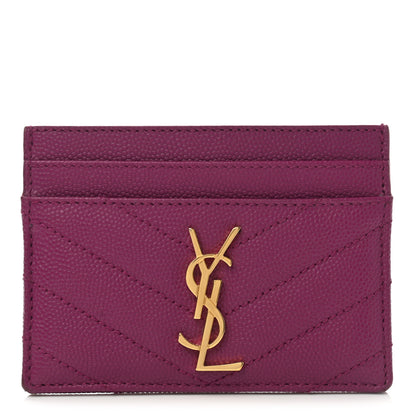 Saint Laurent Grain De Poudre Matelasse Chevron Monogram Credit Card Case Dark Grape 1 of 7