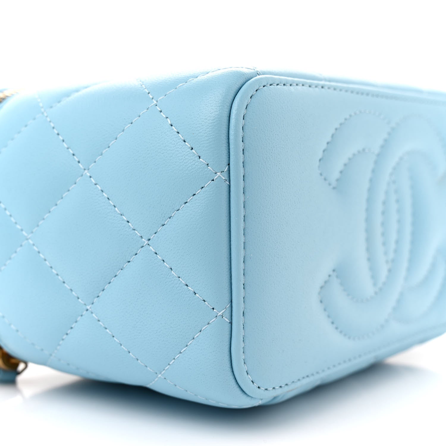 Chanel Lambskin Quilted Metal Twist Small Top Handle Vanity Case With Chain Blue 9 of 10