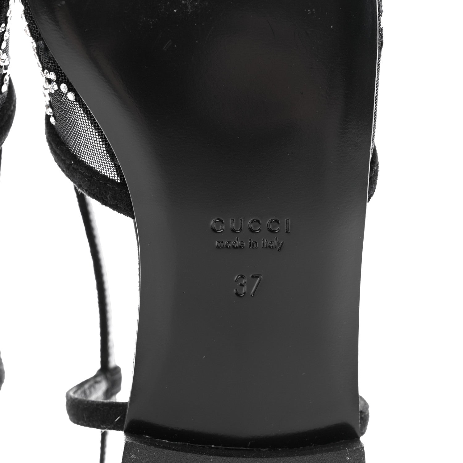 Gucci Tela Retino Kid Scamosciato Crystal GG Monogram Square Demi Ballet Flats 37 Black 7 of 8