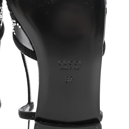 Gucci Tela Retino Kid Scamosciato Crystal GG Monogram Square Demi Ballet Flats 37 Black 7 of 8