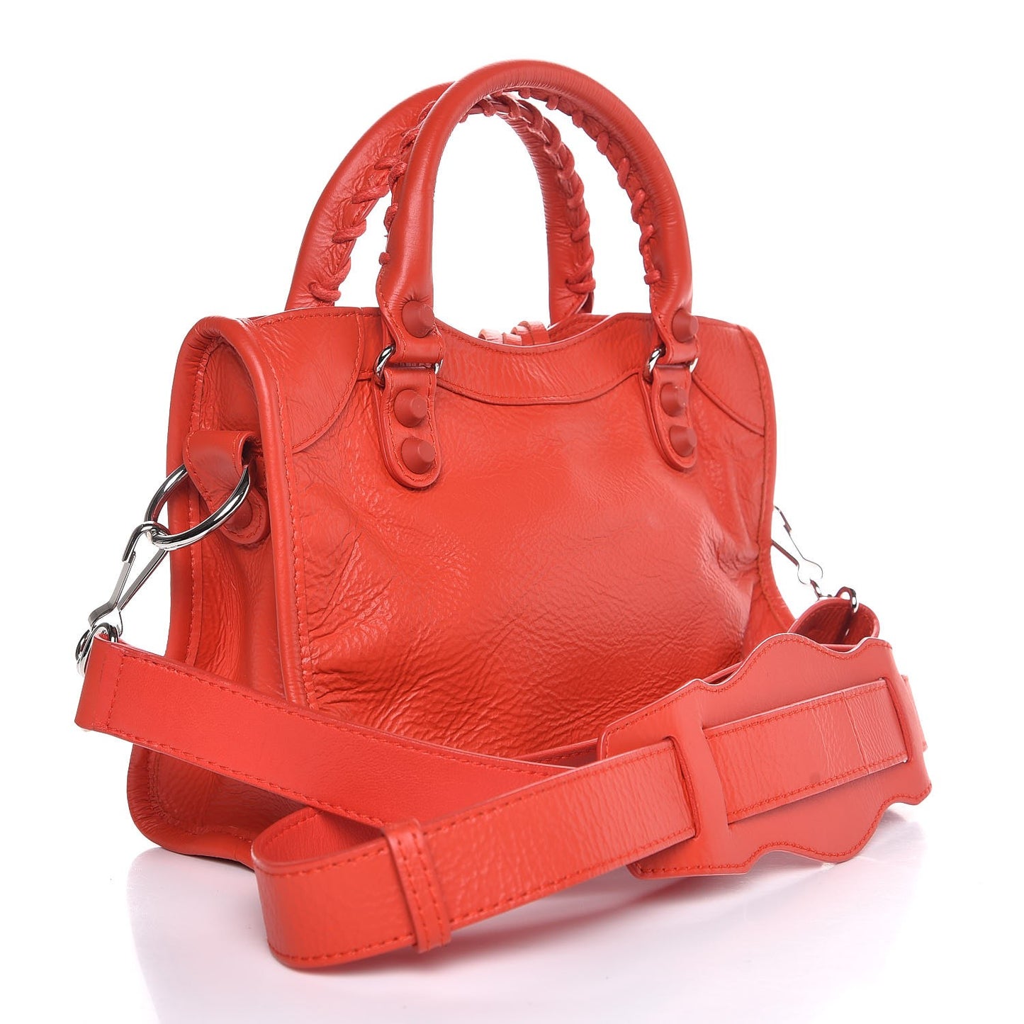 Matte Goatskin Rubber Covered Classic Hardware Mini City Rouge Coquelicot Rouge Braise